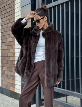 Полушубок автоледи из меха норки - стойка воротник - фото 10