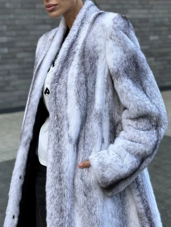 Длинная шуба из натурального импортного меха норки крестовки - фото 2