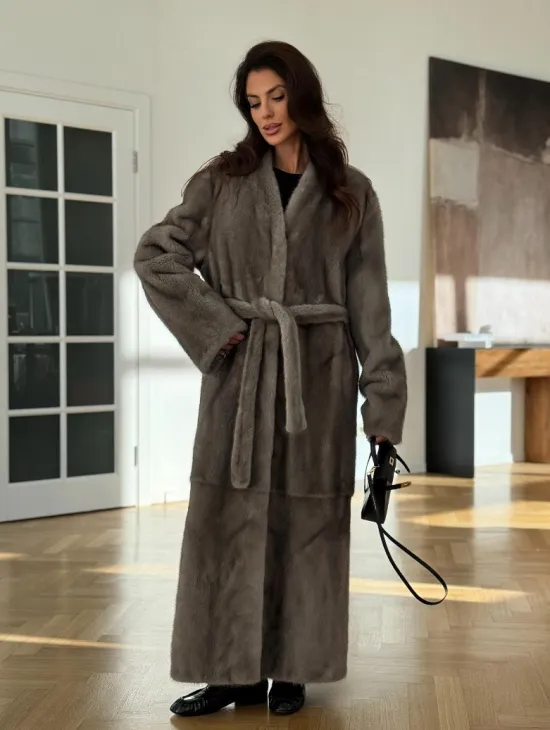 Норковая шуба серая длинная SILVER PREMIUM - фото 8