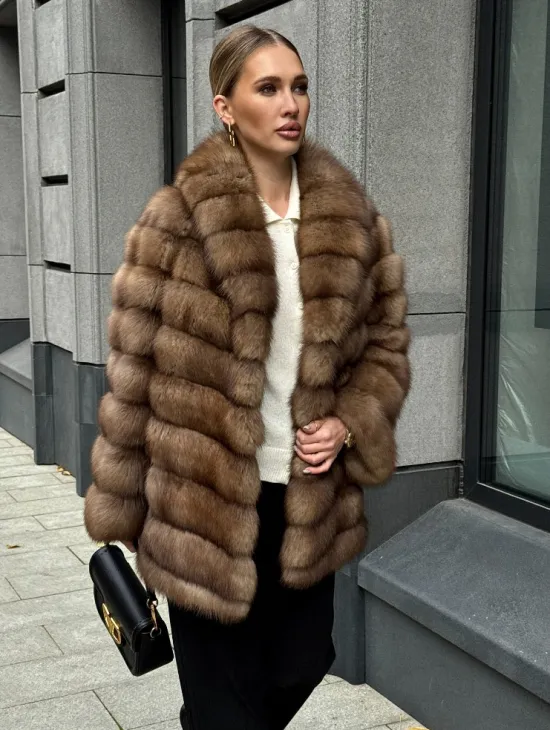 Шуба из куницы с воротником шаль - фото 7