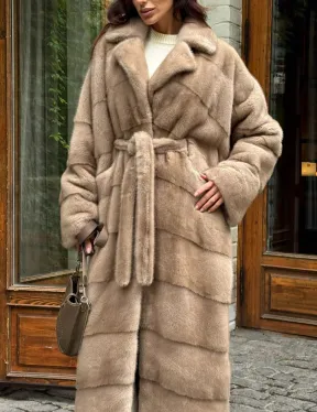 Длинная норковая шуба - цвет пастель - фото 4