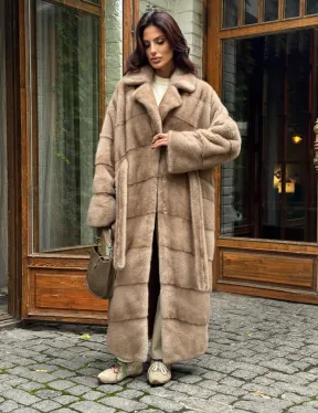 Длинная норковая шуба - цвет пастель - фото 6