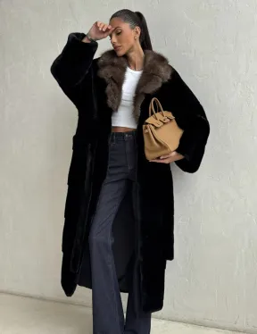 Черная норковая шуба - воротник куница - фото 8