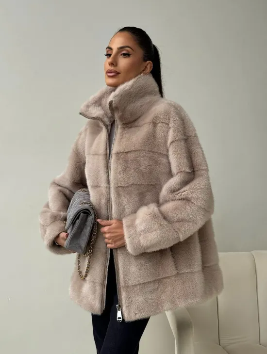 Норковая куртка стойка воротник - фото 7