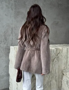 Норковая шуба - жакет с поясом - фото 9