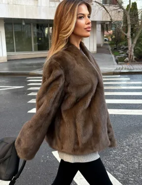 Короткий норковый жакет - цвет соболь - фото 3