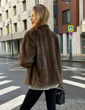 Короткий норковый жакет - цвет соболь - фото 5