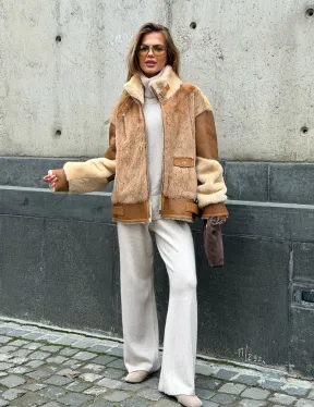 Комбинированная дубленка из овчины и норки - фото 13