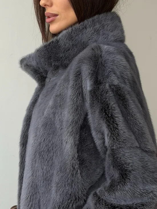 Короткая норковая шуба - стойка воротник - фото 1