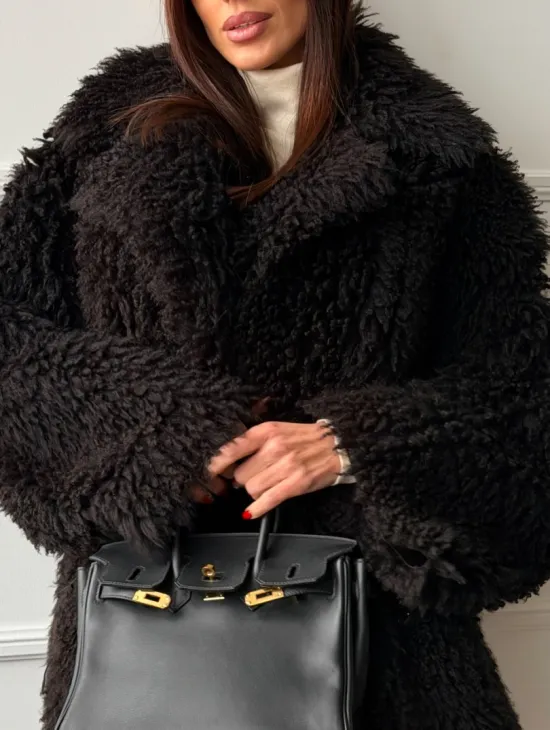 Коричневая дубленка из меха Тиградо - фото 1