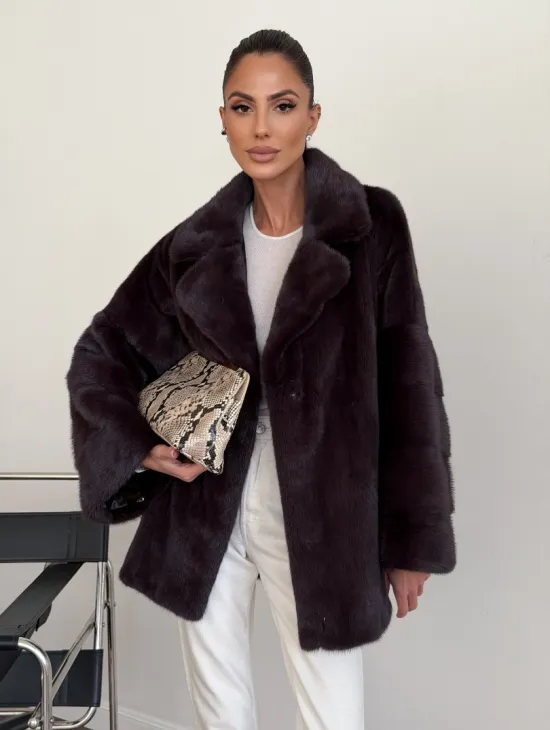 Норковый полушубок - цвет инжир - фото 0