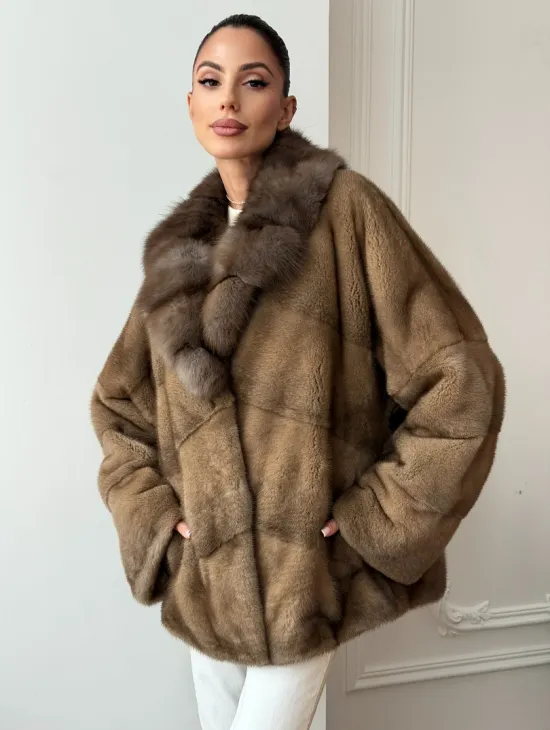 Норковый полушубок - воротник куница - фото 9