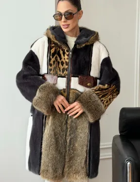 Комбинированная норковая шуба с капюшоном - фото 6