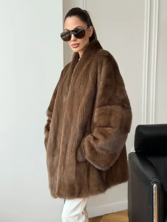 Полушубок из норки - цвет соболь - фото 8