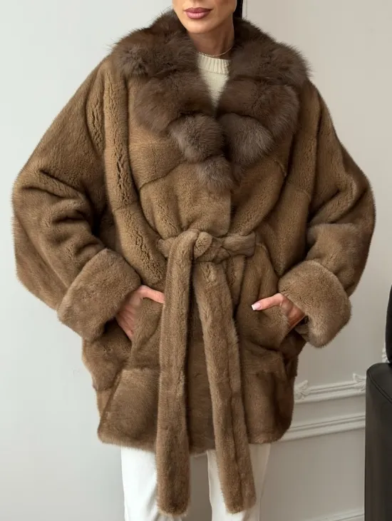 Шуба норка - воротник куница - фото 4