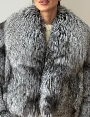 Кроп-полушубок с шалевым воротником из чернобурки - фото 1