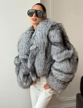 Кроп-полушубок с шалевым воротником из чернобурки - фото 7