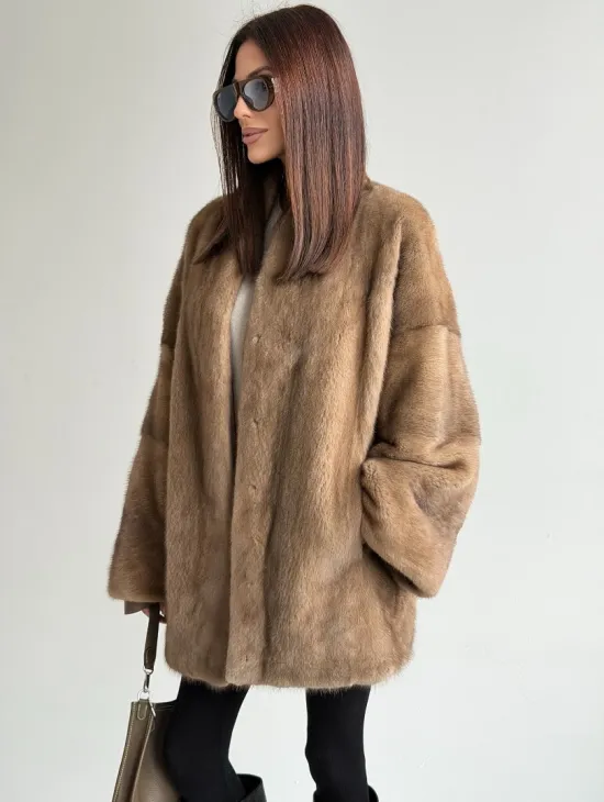 Шуба из аукционного меха норки - пастель - фото 3