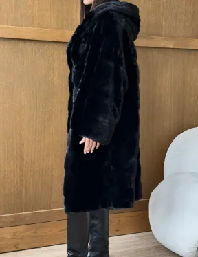Черная норковая шуба с капюшоном - фото 1