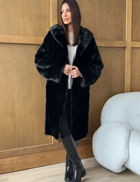 Черная норковая шуба с капюшоном - фото 3
