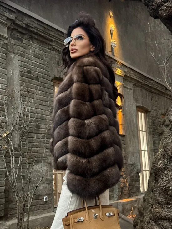 Роскошная шуба из меха соболя стойка воротник - седина 1/2 - фото 5