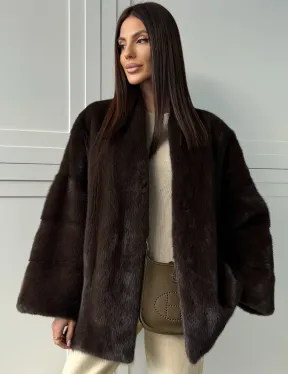 Меховой жакет из норки V- образный воротник - фото 0