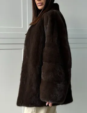 Меховой жакет из норки V- образный воротник - фото 5