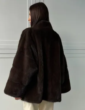 Меховой жакет из норки V- образный воротник - фото 9