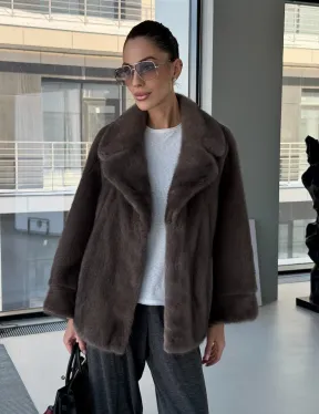 Короткий норковый полушубок - английский воротник - фото 13