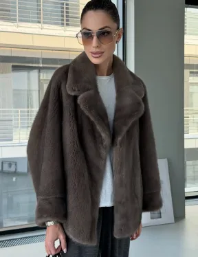 Короткий норковый полушубок - английский воротник - фото 6