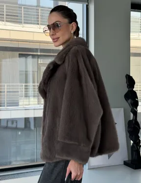 Короткий норковый полушубок - английский воротник - фото 9