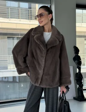 Короткий норковый полушубок - английский воротник - фото 12