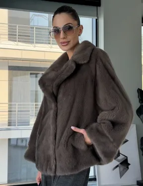 Короткий норковый полушубок - английский воротник - фото 7