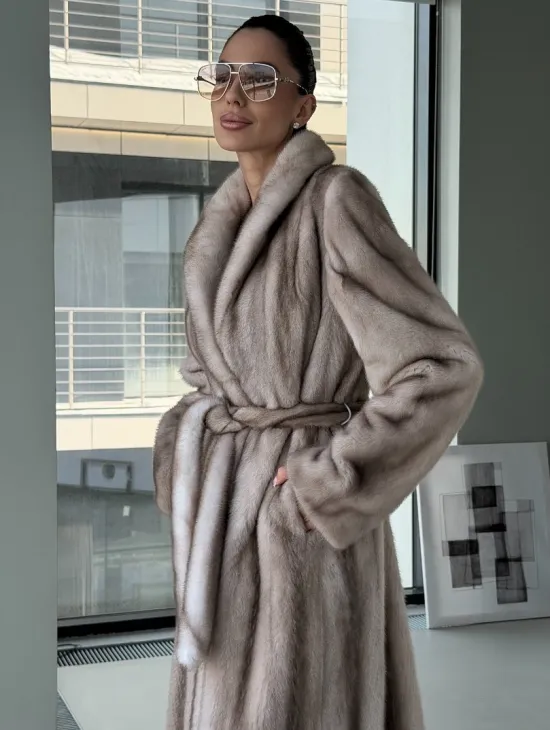 Натуральная шуба из меха норки - воротник шаль - фото 7