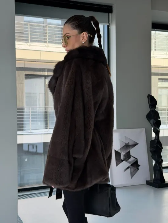 Норковое автоледи с воротником из куницы - фото 14