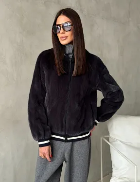 Бомбер из меха норки в цвете графит - фото 8