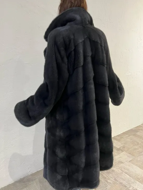 Шуба норковая с английским воротником - цвет графит - фото 4