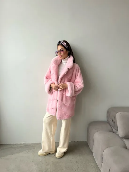 Шуба из плюшевой норки Velvet - цвет розовый - фото 6