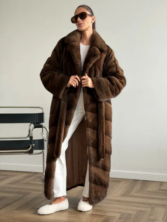 Шуба из плюшевой норки Velvet с английским воротником - цвет соболь - фото 10