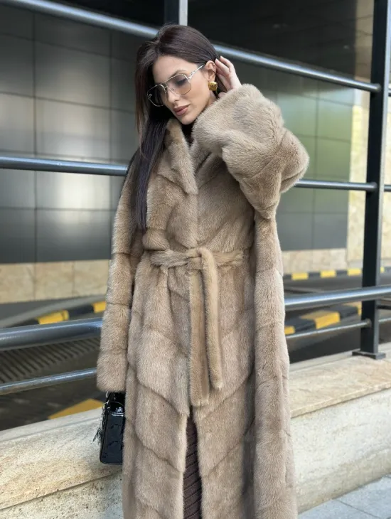 Пастель норковая шуба из аукционного меха - воротник отворот - фото 1