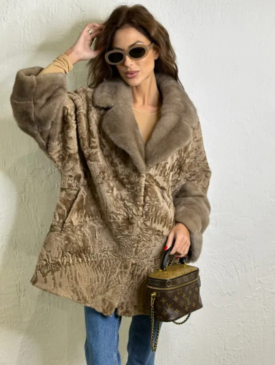 Каракуль кимоно паркет английский воротник - фото 0