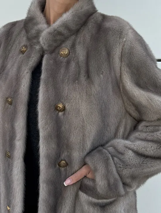 Жакет норковый в цвете сапфир - фото 1