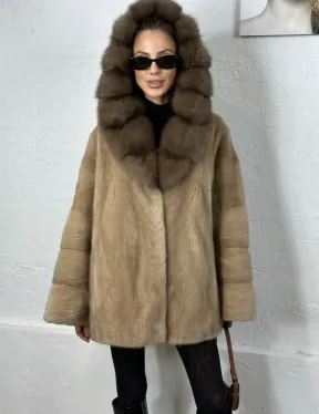 Норка автоледи с капюшоном куница - цвет пастель - фото 3