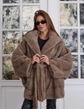 Палевая летучая мышь мех норка с капюшоном - NAFA MILK - фото 0