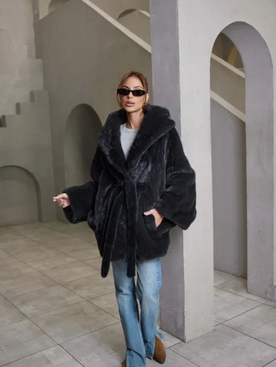 Норка графит роспуск с капюшоном летучая мышь - фото 4