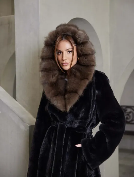 Норка BLACKGLAMA пластины капюшон куница - фото 1