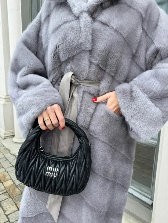 Норка кимоно паркет с капюшоном - цвет серый сапфир - фото 2