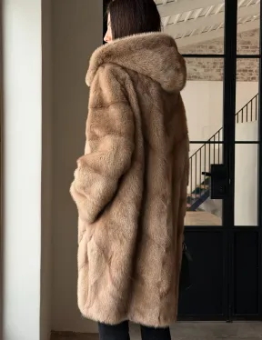 Норковая шуба с капюшоном - цвет пастель - фото 3