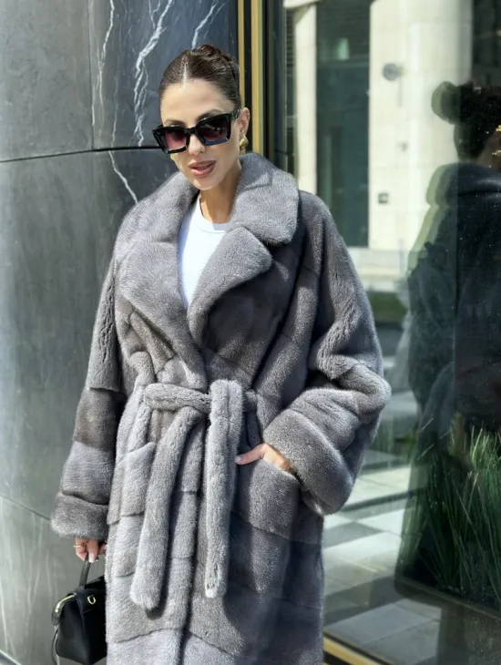 Норковая шуба в цвете сапфир - фото 3