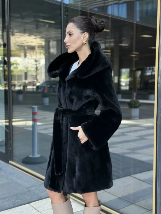 Шуба норковая с капюшоном, мех BLACKGLAMA - фото 2